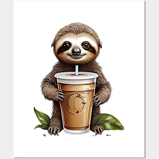 Iced Coffee and Cute Baby Sloth Posters and Art